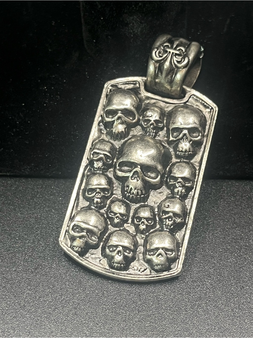 Affliction Skull Dog Tag Pendant Silver Tone Gothic Biker Y2K